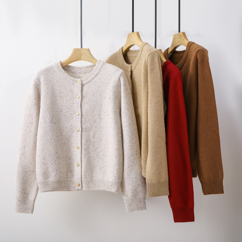 420g重磅加厚纯羊毛衫外套圆领毛衣开衫100全羊毛通勤风一手货源