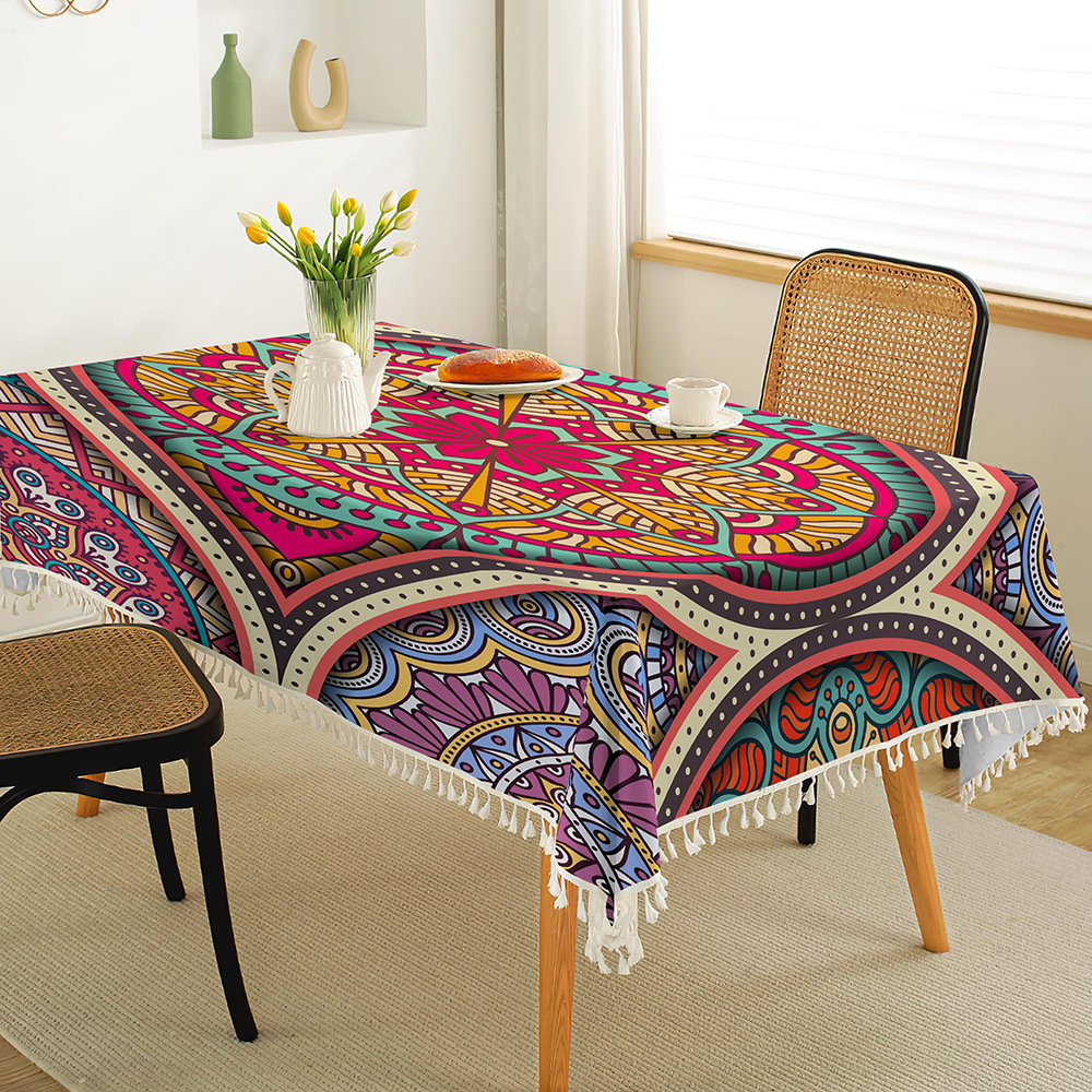 New Ethnic Style Tablecloth Camping Table Cloth Bohemian Placemat Waterproof Oil-Proof Cotton Linen Printing Coffee Table Cloth