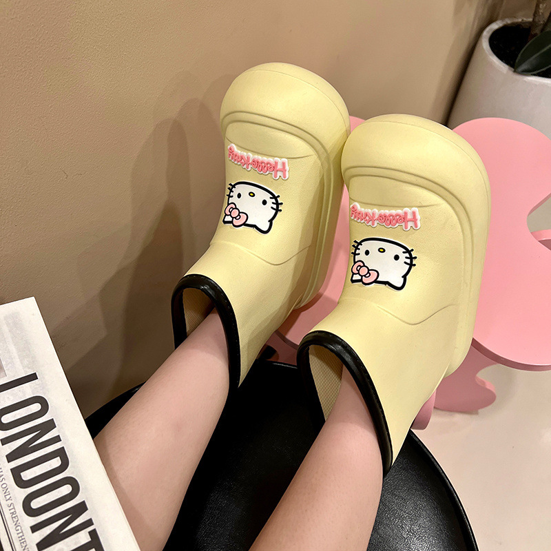可爱卡通凯蒂猫水鞋女2024新款夏季外出雨靴防滑防水雨天短筒胶鞋