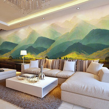 客厅电视背景墙壁纸书房风景油画大型设计壁画 巨人山无缝墙布