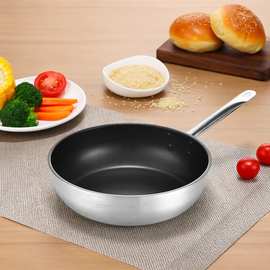 不锈钢平底煎炒锅不粘涂层单柄复合底煎蛋烙饼牛排家用商用电磁炉