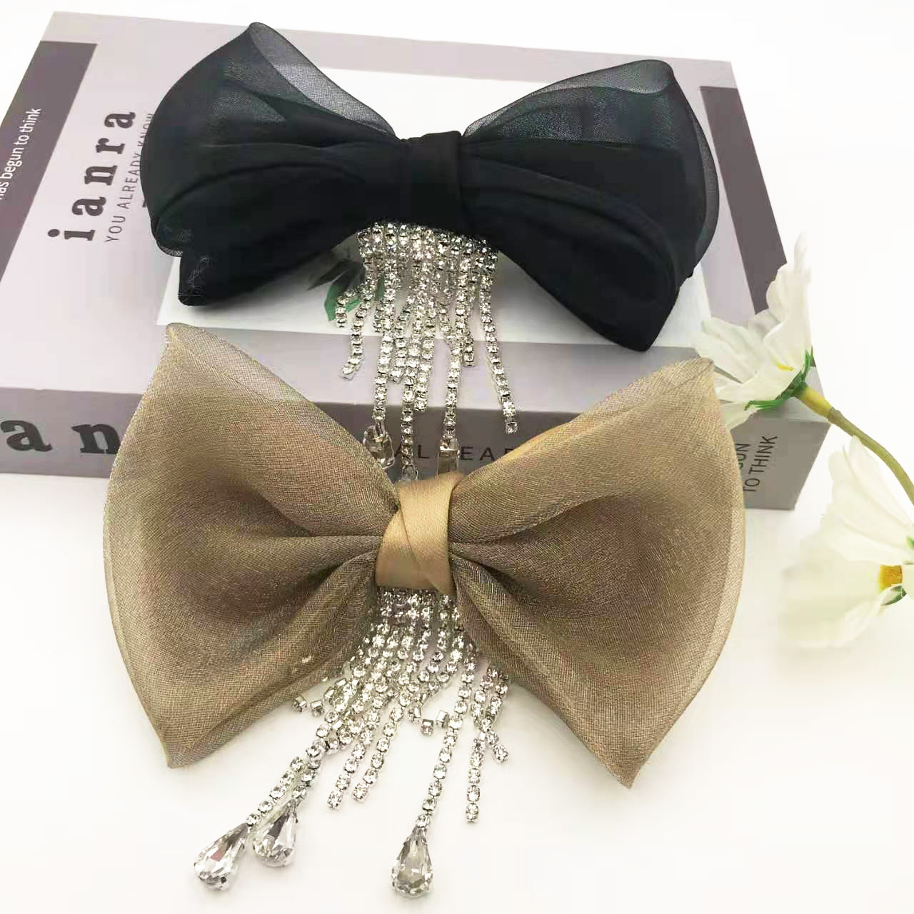水钻流苏蝴蝶结发夹高端发饰发卡后脑勺夹子网红优雅日系头饰顶夹