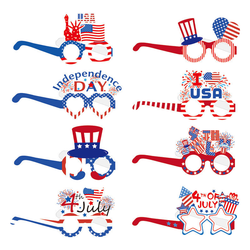 Cross-Border Hot Products New Us Independence Day Decoration Glasses Us National Day Holiday Photo Props Paper Glasses Glasses