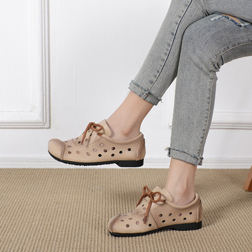 春夏女皮鞋浅口单鞋文艺百搭软底软面休闲鞋外贸加大码女鞋到43码