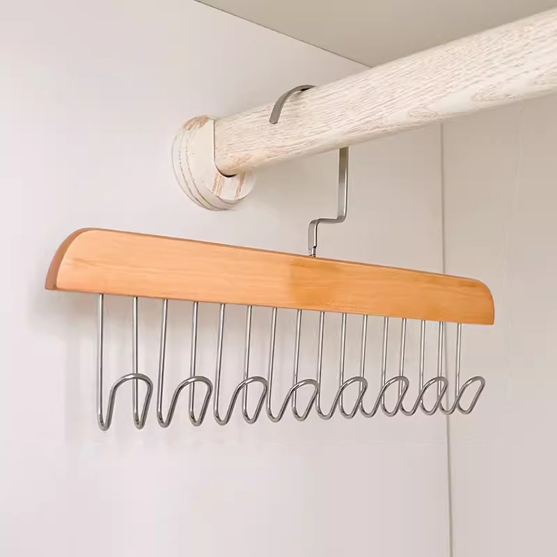 8 Hook Wooden Sling Hanger Underwear Vest Tie Storage Hook Student Dormitory Solid Wood Wave Drying Rack
