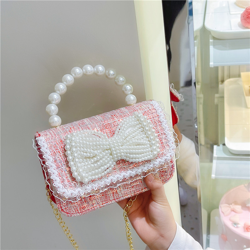 New Children's Bags Fashion Pearl Tote Fashionable Bow Shoulder Bag Cute Crossbody Coin Purse Wholesale