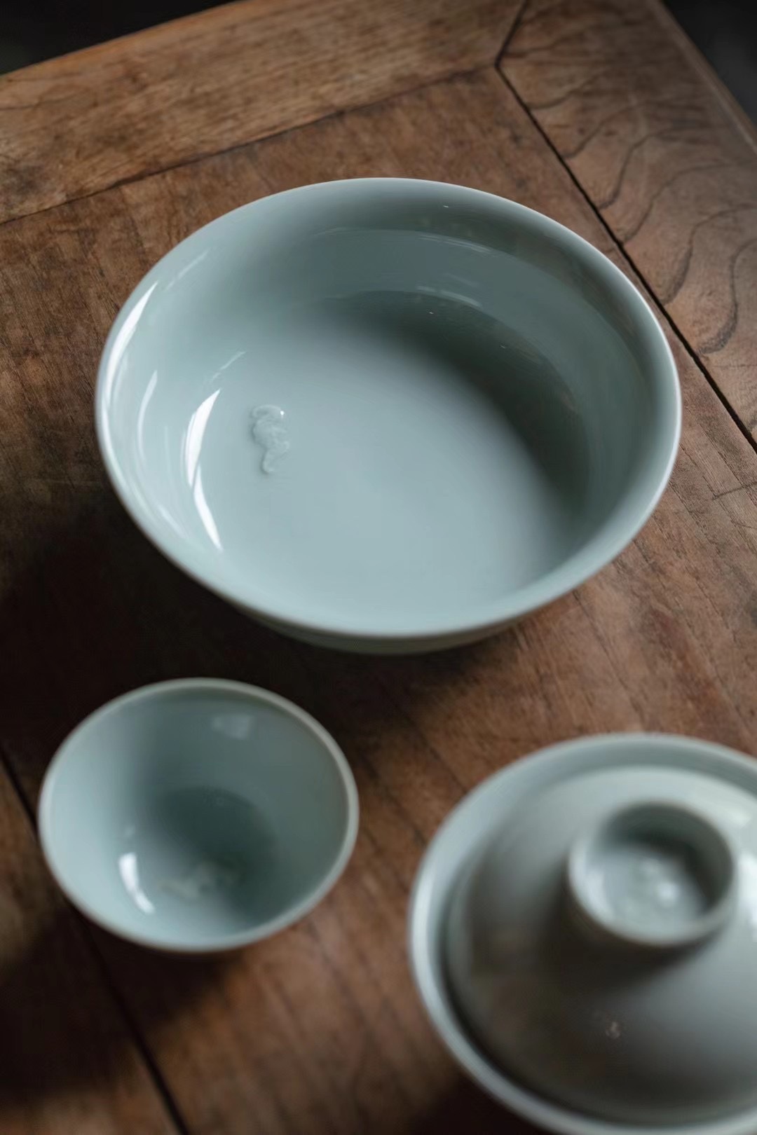 真如堂仿古湖田青白瓷雕刻蝠云纹岩茶品茗盖碗主人杯茶具套组