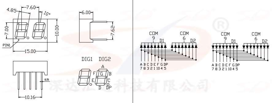 深达led七段数码管0.28英寸两位红色共阳2281bs厂家现货可拍