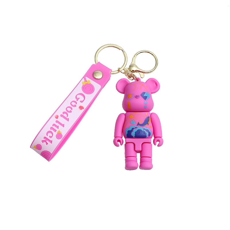 Cartoon Bright Starry Sky Graffiti Mechanical Bear Silicone Doll Keychain Pendant Lightning Bear Bag Car Key Chain