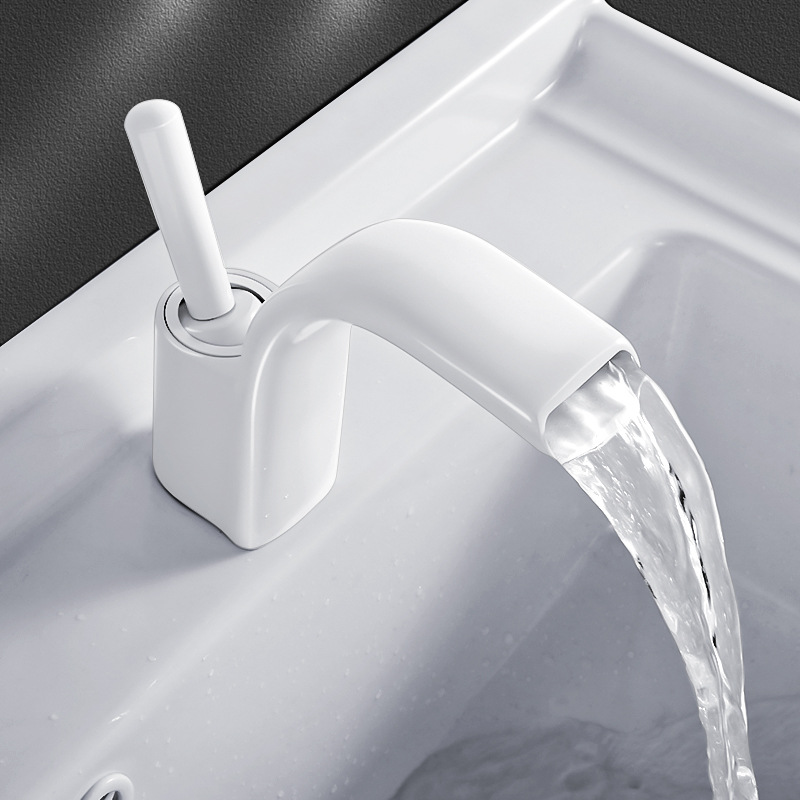 卫生间面盆冷热混水龙头浴室柜洗脸盆单孔台下盆瀑布式白色水龙头