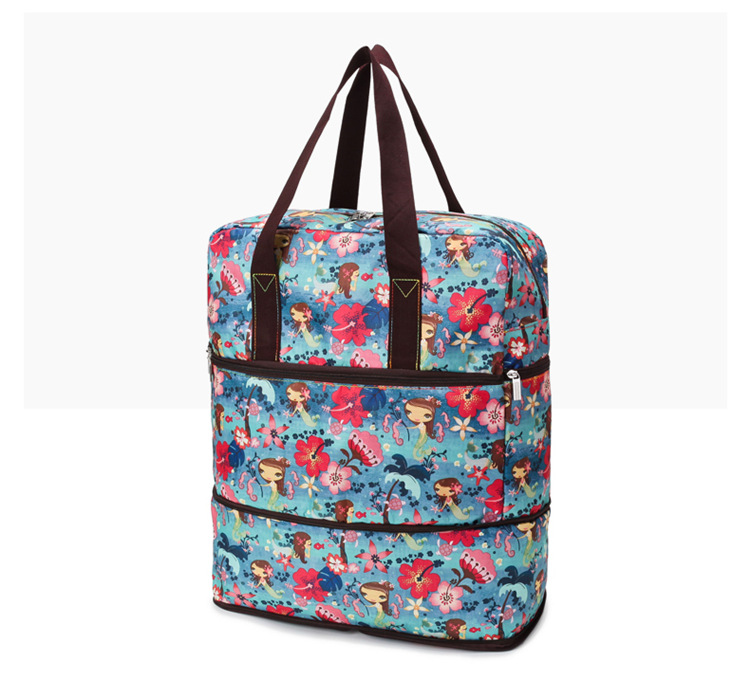 跨境新款尼龙手提单肩包潮流印花大容量折叠购物袋包包一件代发