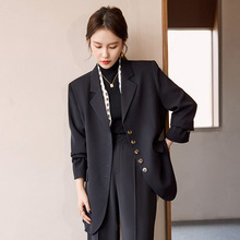 2022新款韩版女款黑色长袖职业单排扣西服面试销售工作服西装套装