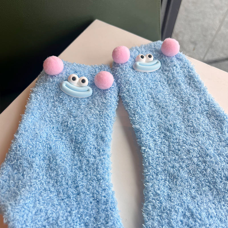 Ugly and Cute Big Eye Sausage Mouth Socks Women's Korean-Style Dopamine Girl Home Tube Socks Coral Fleece Loose Stockings