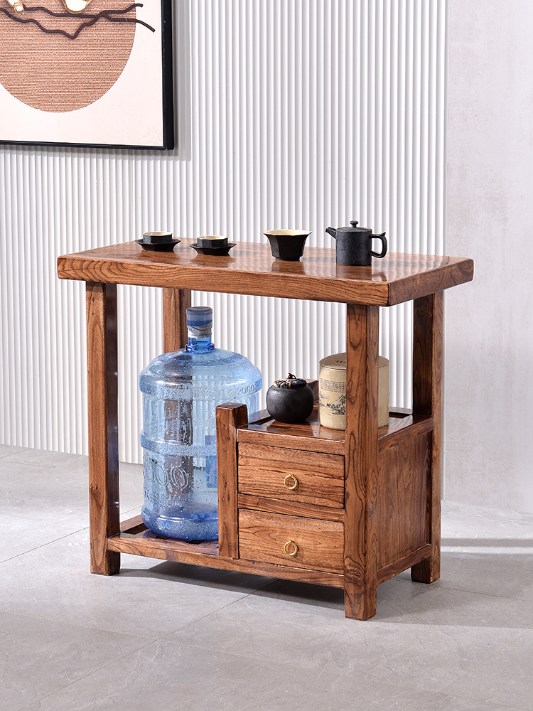 茶桌移动原木沙发边几实木茶水柜阳台桌家用简约现代小茶台老榆木