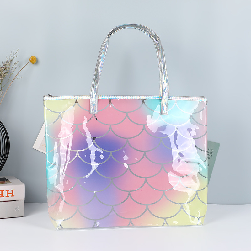 Trendy Sequined PVC Printed Handbag Street Cool Shopping Tote Bag Reflective Zipper Square Bag Gift Bag