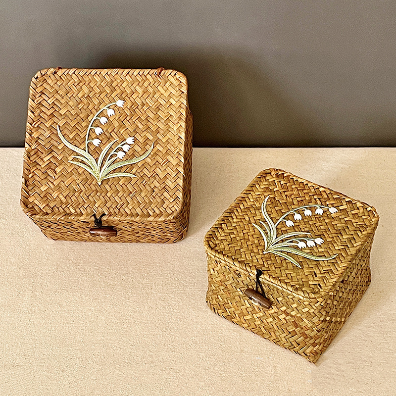 Chinese Style Woven Seaweed Hand Gift Box with Lid Wedding Wedding Bridesmaid Gift