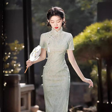 绿色旗袍新中式性感显高夏季小个子新款2024改良年轻款少女连衣裙