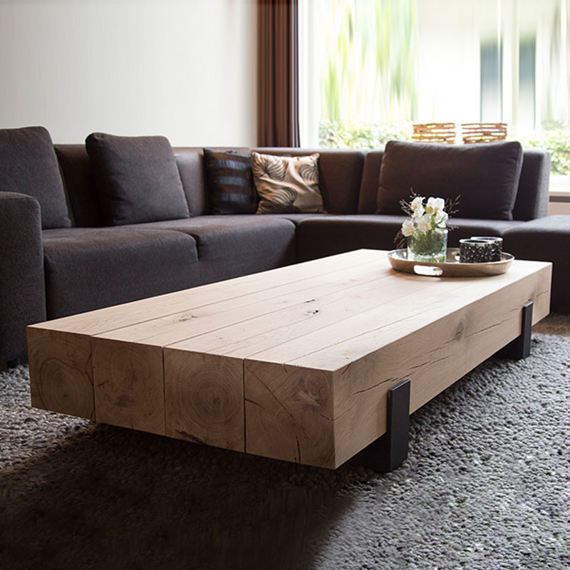 北欧原木茶几 客厅铁艺实木矮桌工业风复古客厅家具拼接木条茶几