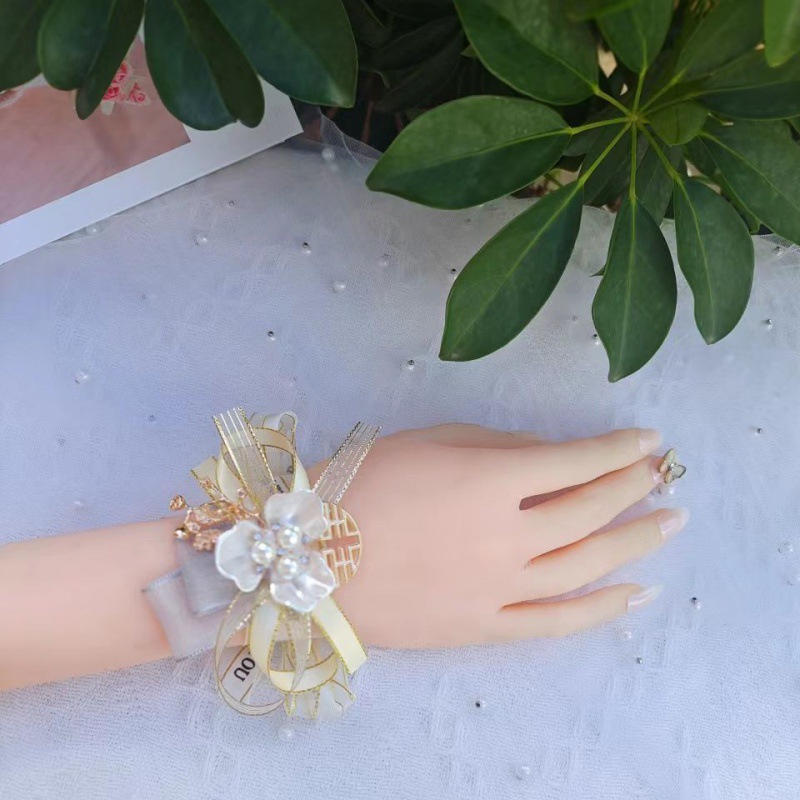 手腕花超仙香槟色蕾丝伴娘伴手礼跳舞森系舞蹈韩式结婚手花厂外贸