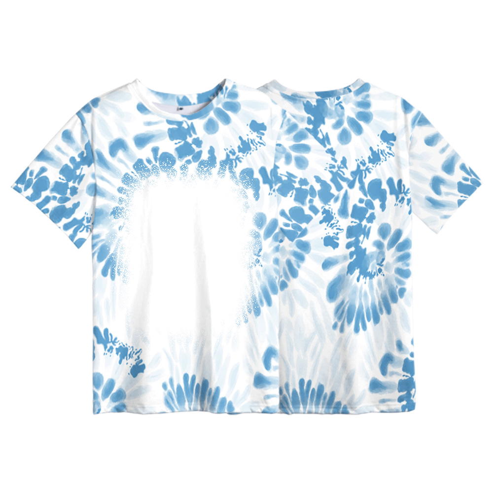 Tie-Dyed T-shirt Conch Circle Pattern Top Sublimation Loose Design Short Sleeve round Neck Parent-Child Wear Ins Fashion