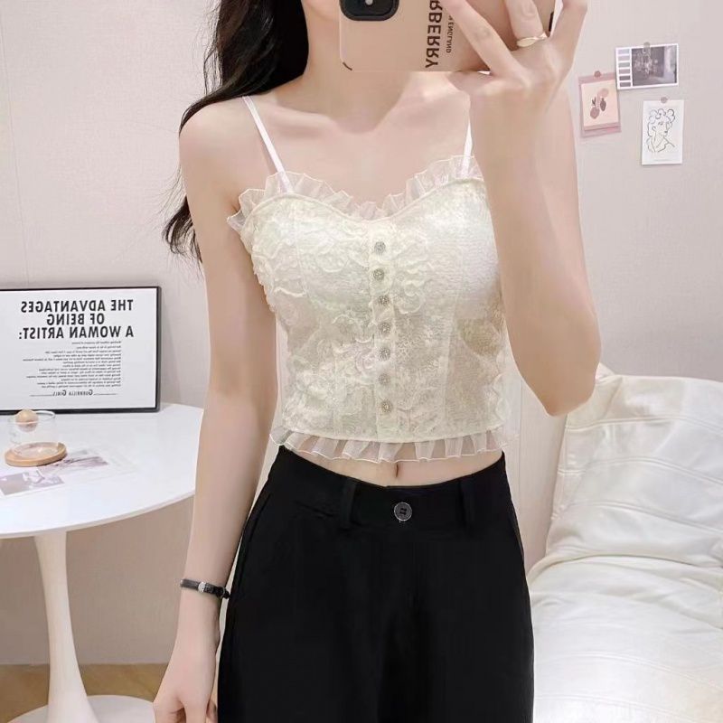2024春夏新款纯欲风性感蕾丝吊带小背心少女防走光抹胸内搭外穿