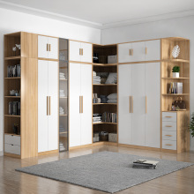 北欧原木色衣柜家用卧室现代简约转角衣柜拼装组合大衣橱跨境定制