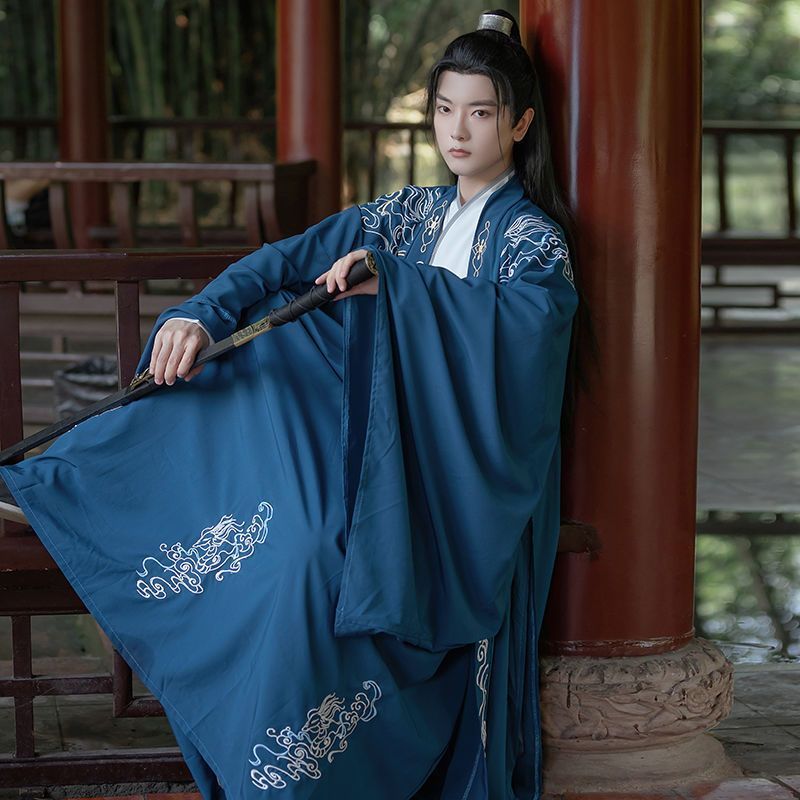 成人汉服【苍鹭】男装春夏季交领齐腰魏晋大袖衫刺绣学生套装班服