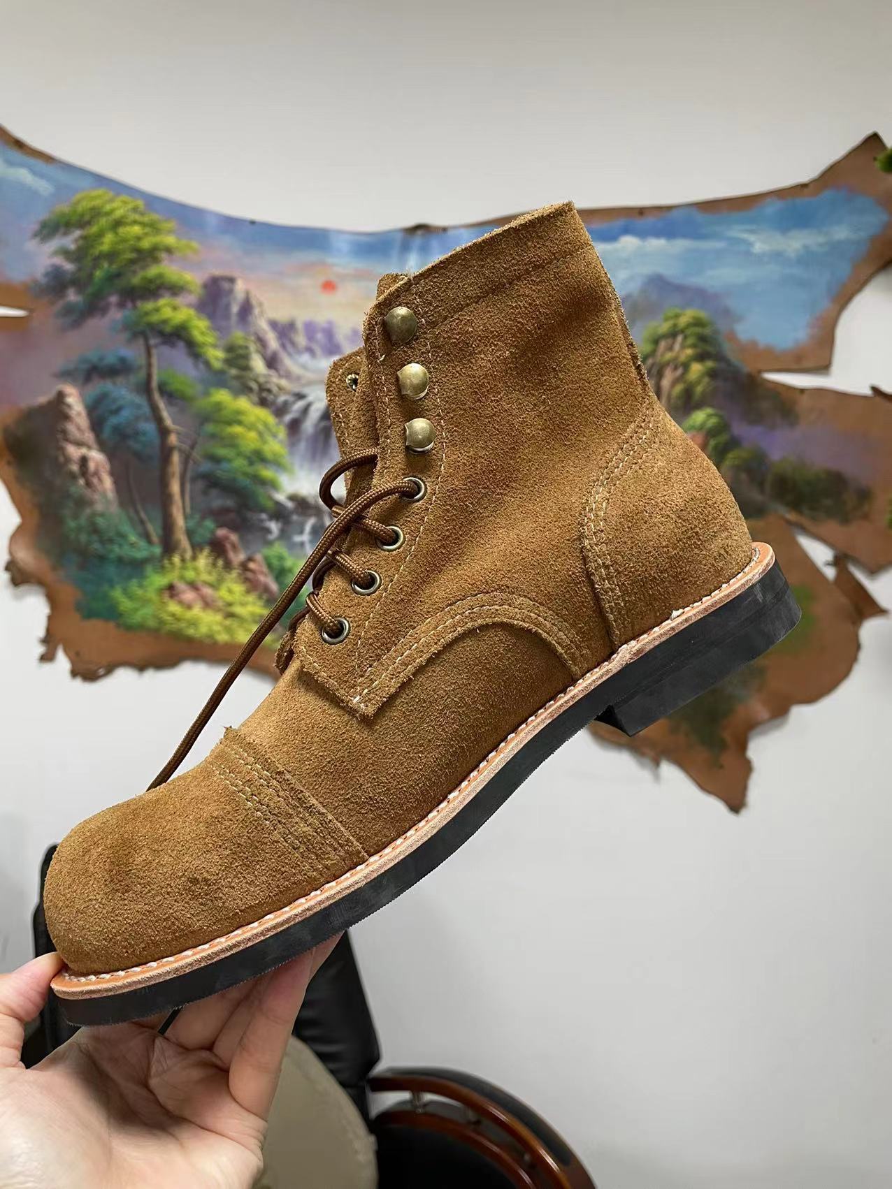 复古red红翼明伞兵固特异真皮8111机车马丁短靴工装鞋女男靴wing