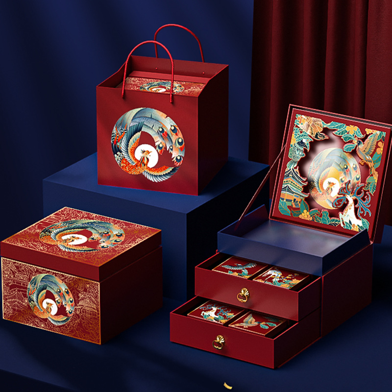 中秋月饼包装盒6粒装8个装硬盒双层空盒国潮礼盒流心盒子