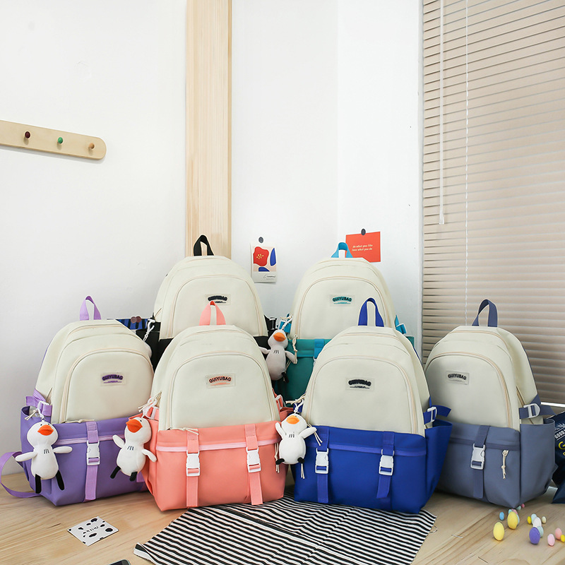 Factory Wholesale New Fashion Simple School Bag Large Capacity Student Backpack Primary and Secondary School Students Four-Piece Schoolbag