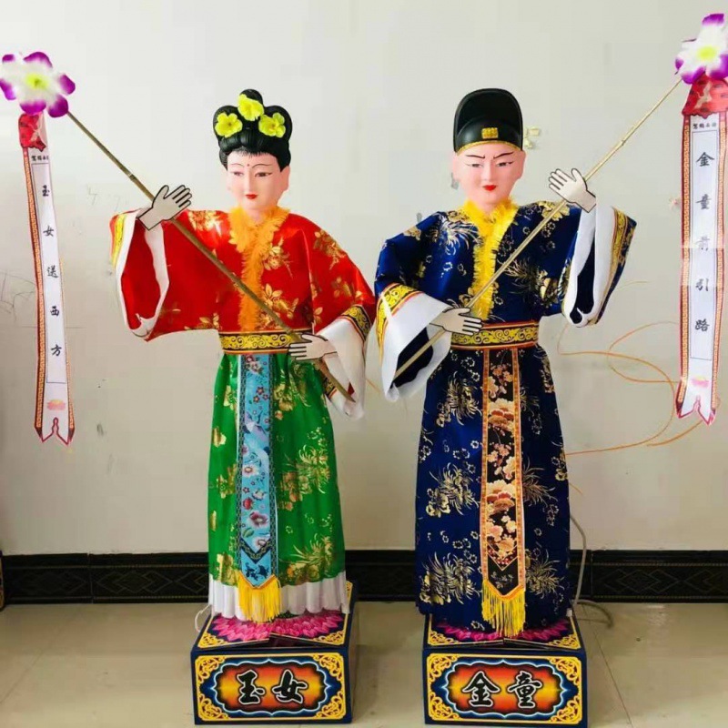 纸扎人殡葬电动童男童女金童玉女丧葬用品守灵男女丧事白事用品