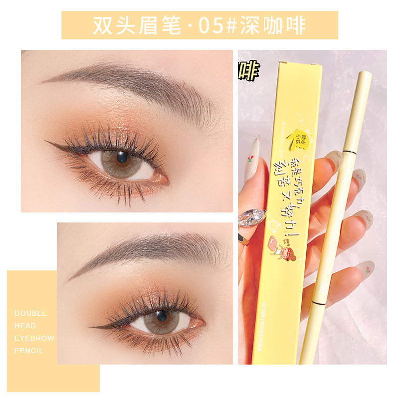 Xixi Cute Upper Eyebrow Tip Thin Core Eyebrow Pencil Durable Waterproof and Sweatproof Smooth Easy to Color Very Thin Double-Headed Eyebrow Pencil Beginner