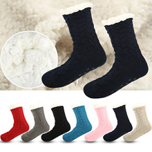 欧美跨境保暖 Socks秋冬季加厚加绒点胶防滑袜子睡眠袜地毯地板袜