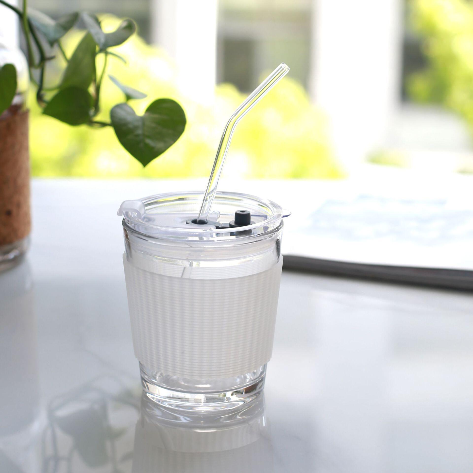 玻璃吸管杯牛奶咖啡杯可制logo带盖网红ins风便携随行奶茶杯礼品