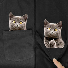 Funny T Shirt Summer Print Pocket T Despise Cat Dog口袋印花T