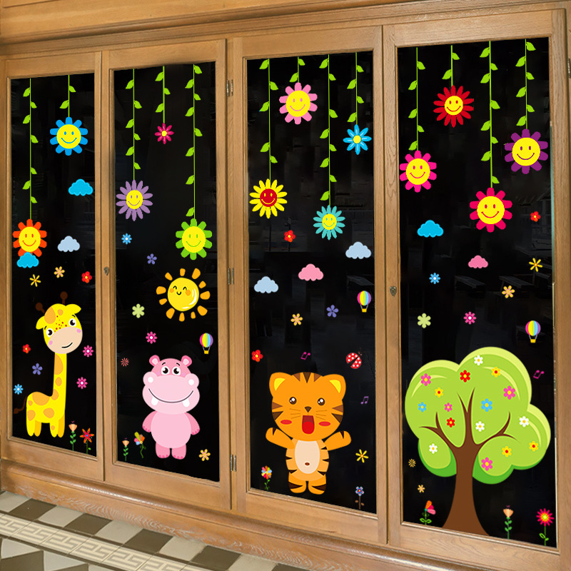 幼儿园玻璃门贴纸卡通墙贴窗户装饰贴画墙纸自粘防水儿童房墙贴纸