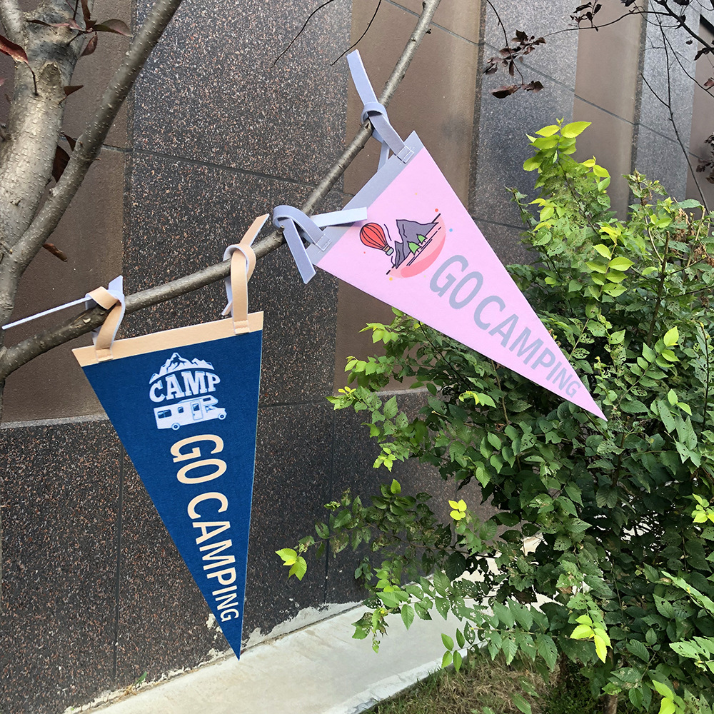 亚马逊户外露营毛毡旗复古三角旗露营氛围个性装饰营地毛毡旗