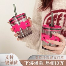 网红竹节玻璃吸管杯ins风字母咖啡饮料杯子引流广告礼品水杯定制