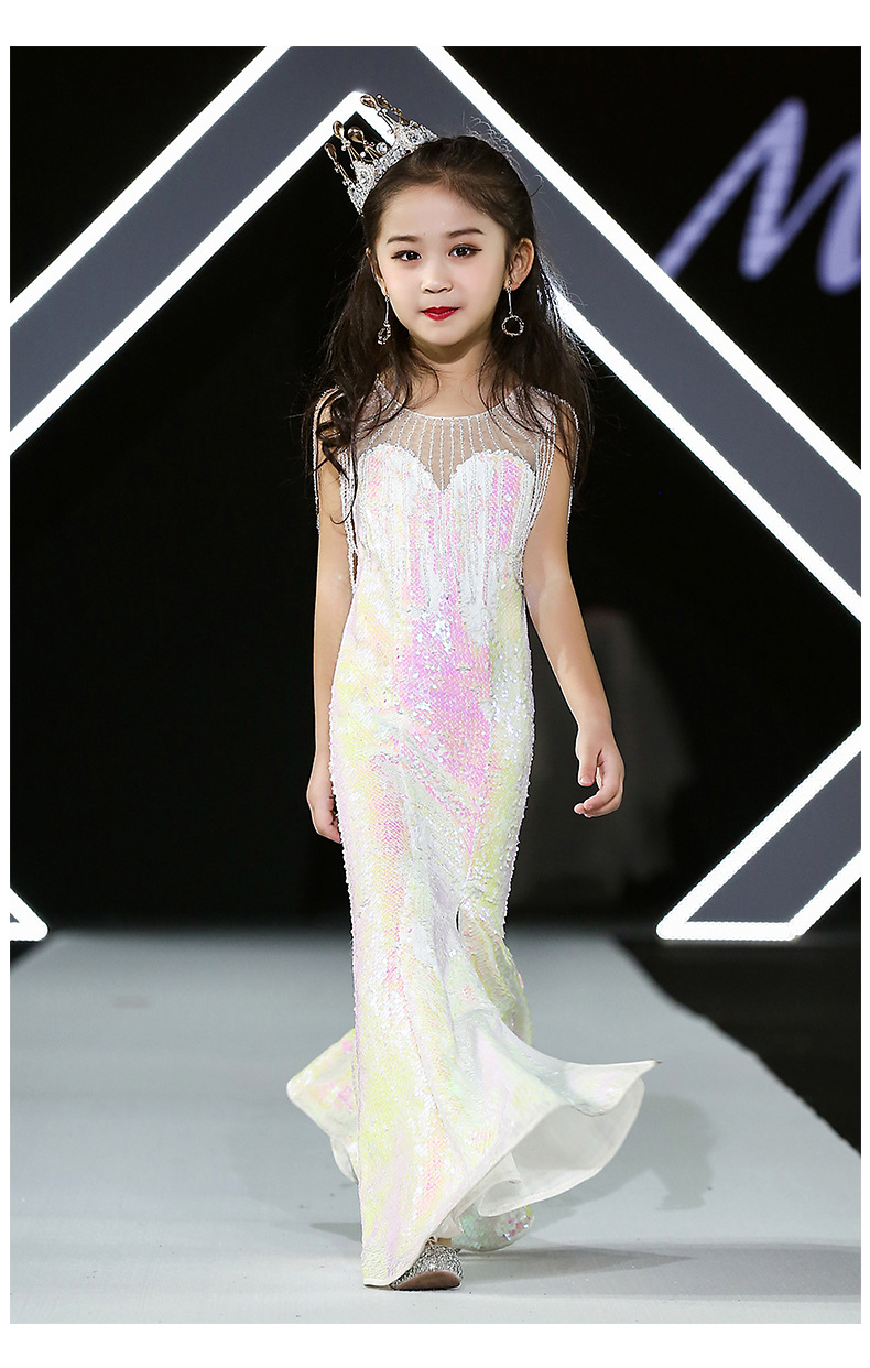 儿童礼服新款时尚鱼尾裙女童t台模特走秀小女孩主持人钢琴演出服
