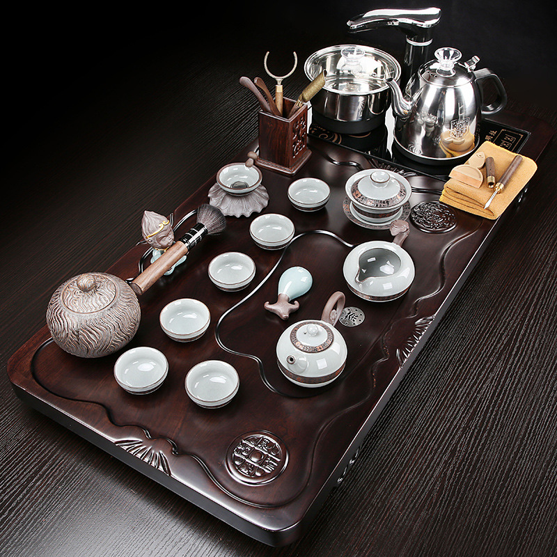 茶盘家用紫砂功夫茶具套装全自动一体简约整套黑檀木茶海茶台
