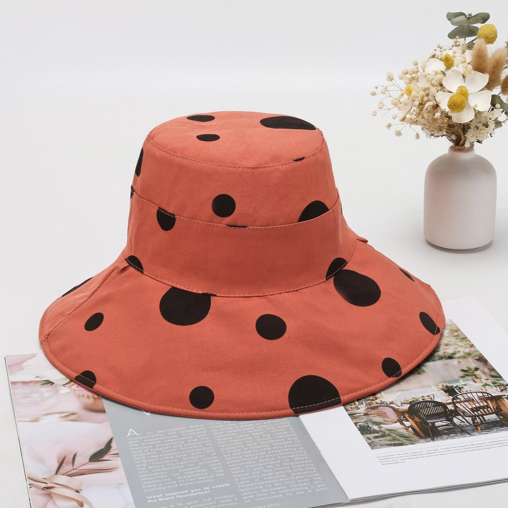 Broad-Brimmed Hat Women's Summer New Sun Hat Polka Dot Bucket Hat Korean Fashion All-Match Sun Protection Hat Polka Dot Hat