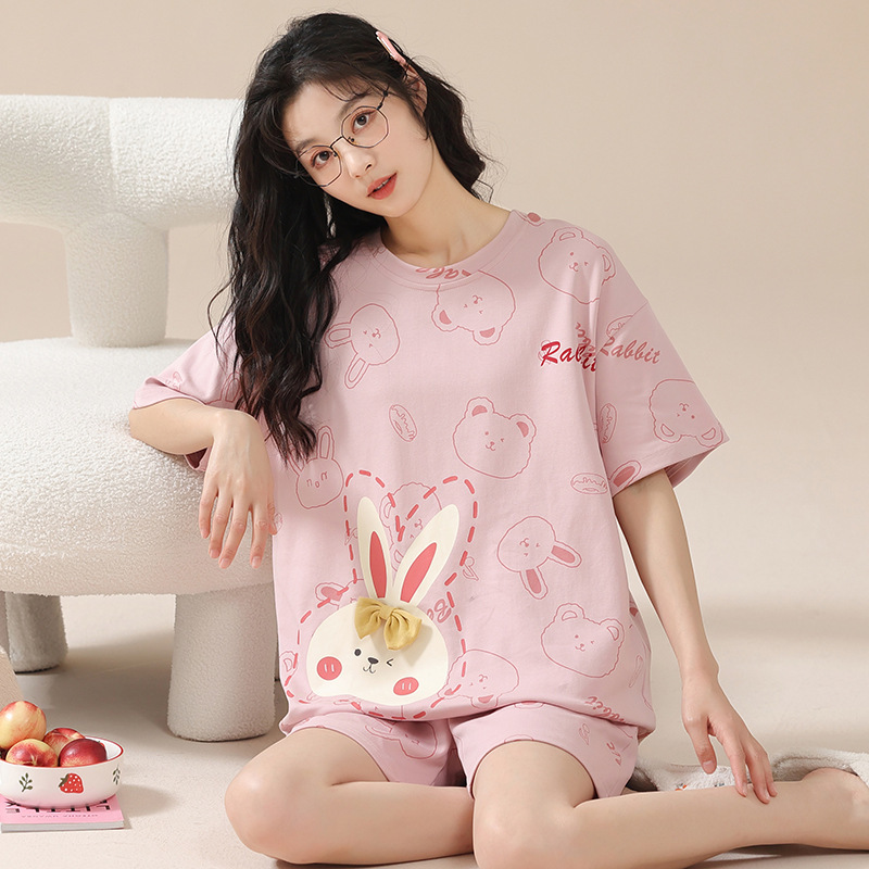 2023 New Cotton Pajamas Women's Summer Short-Sleeved Shirt and Shorts Suit Princess Style Sweet Fresh Doll Collar Homewear