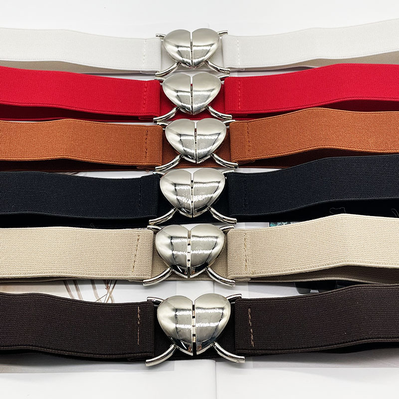时尚单品心形五金光面银色卡对扣多色弹力橡筋伸缩收腰显瘦腰带现