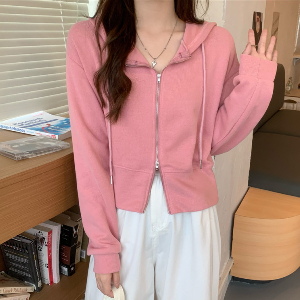 Spring and Autumn Thin 2023 New Hoodie Women's Clothing Small High Waist Short Jacket Long-Sleeved Korean Style Top Ins Fashion