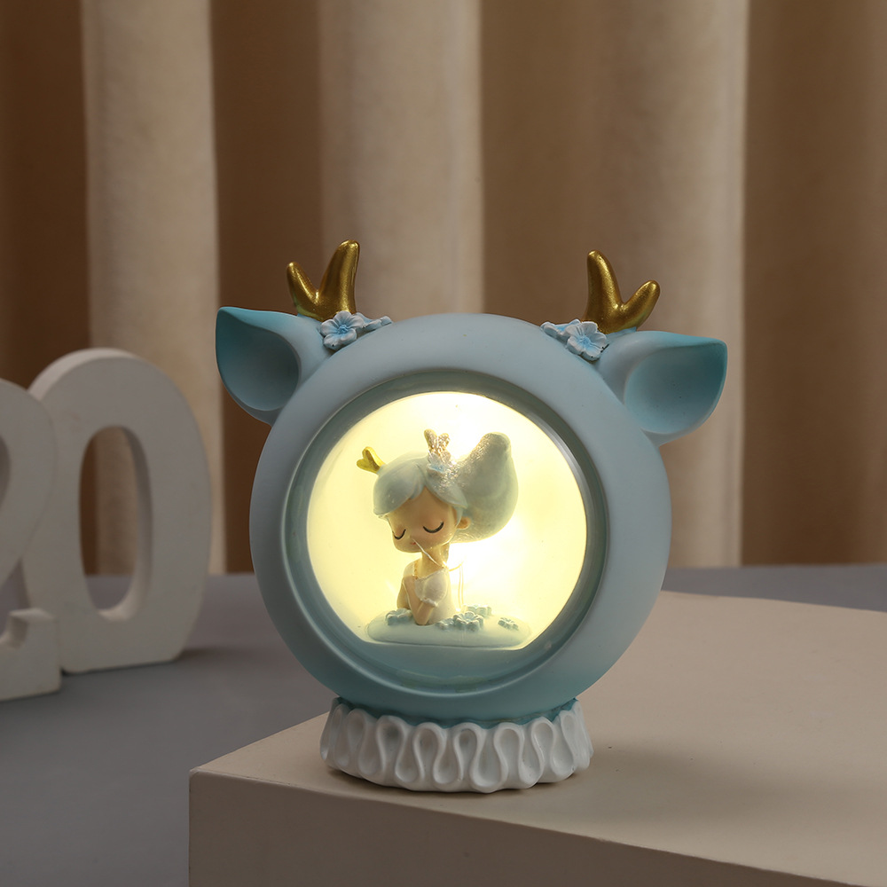 Elk Fairy Cute Cartoon Girl Resin Small Night Lamp Decoration Children's Birthday Graduation Gift Wholesale