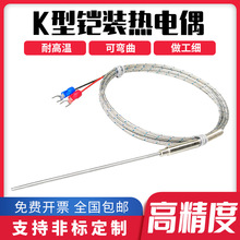 K型铠装热电偶测温线高温针型温度传感器可弯曲探头针式PT100/E/J