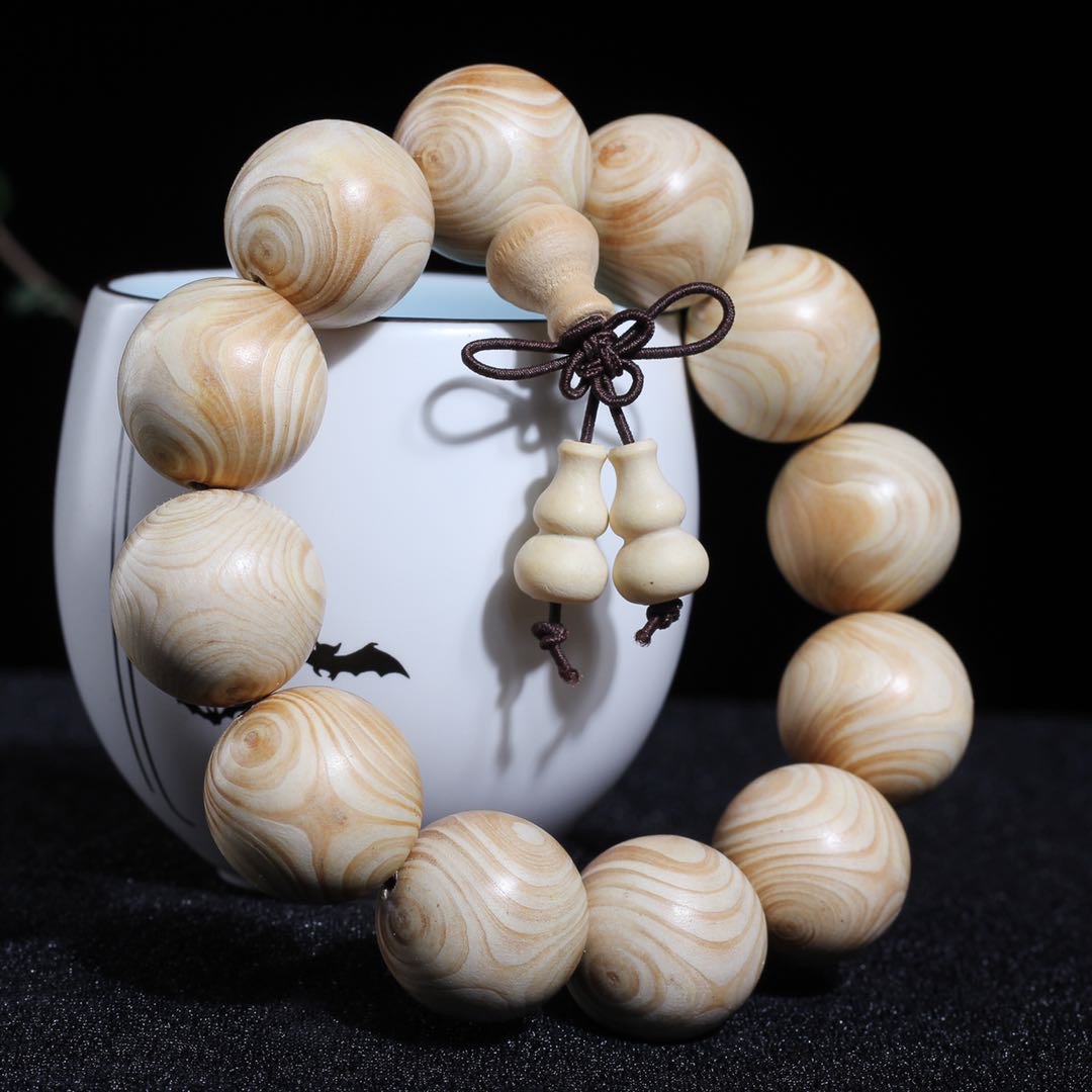 精工象牙木手串文玩对眼鬼脸纹白花梨2.0mm佛珠男女款木饰品念珠