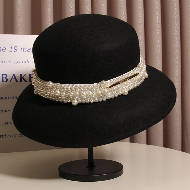 Hepburn Style Classic Style French Pearl Retro Fisherman Hat Women's Graceful and Fashionable Elegant All-Match Felt Cap