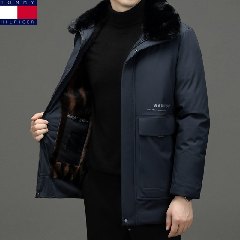 tommy汤米冬季男士棉衣保暖外套男装中老年加绒棉服爸爸爷爷装潮