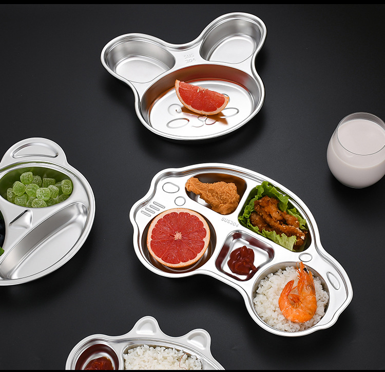 厂家直销304不锈钢儿童餐盘 宝宝卡通快餐盘 幼儿分格饭盒便当盘